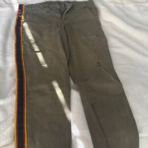 Pam and Gela Olive Pants with Striped Side Detail